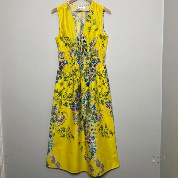 Chloe Stora Muguet Dress Womens FR 40 US 8 Yellow Floral Cotton Midi Feminine - Picture 1 of 7